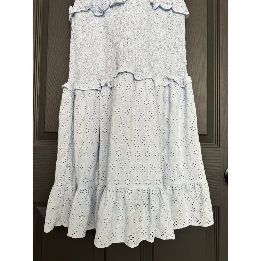 Summer Dress Light Blue Midi Smocked Ruffled Embrodiered Easter Size Medium - Picture 4 of 7